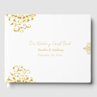 Elegant Gold and White Damask Wedding Guest Book