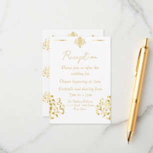 Elegant Gold and White Damask Wedding Reception Enclosure Card