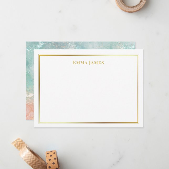 Elegant Gold and White Double Borders Personalised Card (Front/Back In Situ)