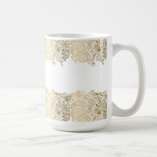 Elegant Gold And White Floral Paisley Coffee Mug