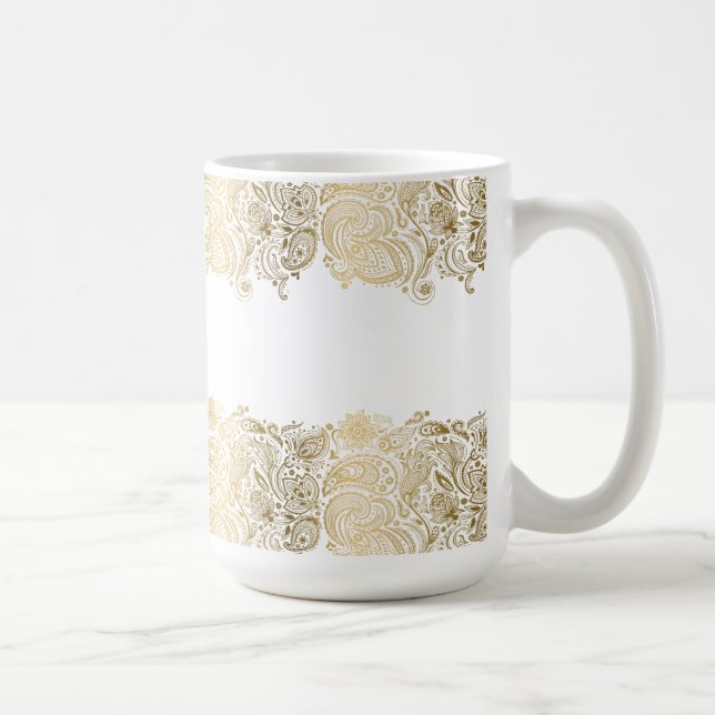 Elegant Gold And White Floral Paisley Coffee Mug (Right)