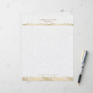 Elegant Gold And White Floral Paisley Lace Custom Letterhead