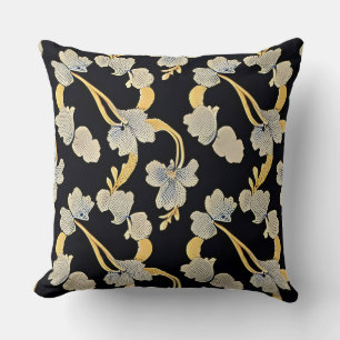 Elegant Gold and White Floral Pattern Cushion