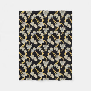 Elegant Gold and White Floral Pattern Fleece Blanket