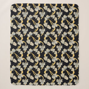Elegant Gold and White Floral Pattern Sherpa Blanket