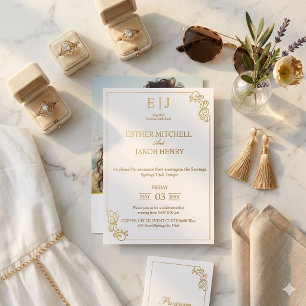 Elegant Gold and White Flourish Monogram Wedding