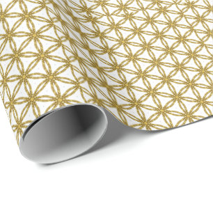 Elegant Gold and White Geometric Pattern Wrapping Paper