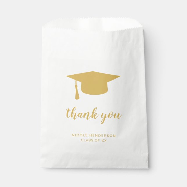 Elegant Gold and White Graduation Cap Thank You Favour Bags (Front)