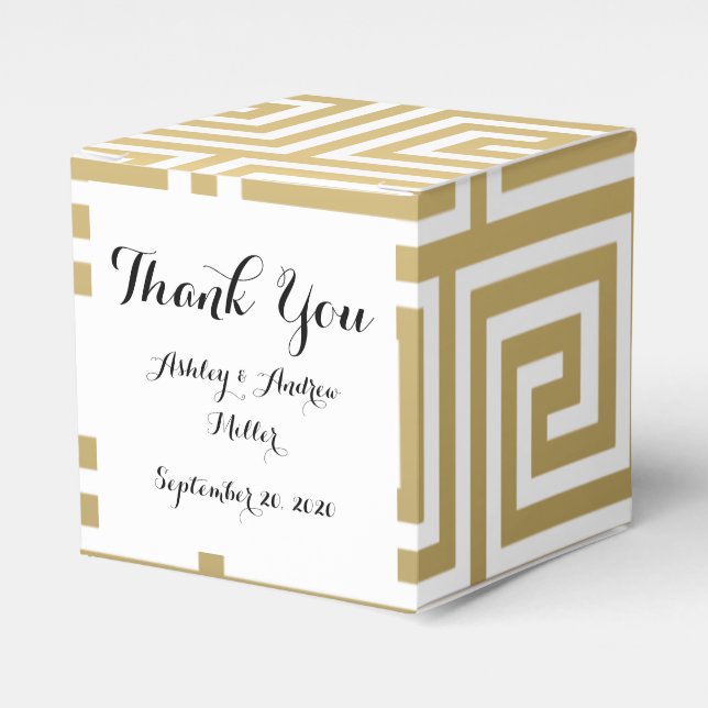 Elegant Gold and White Greek Key Pattern Favour Box (Front Side)