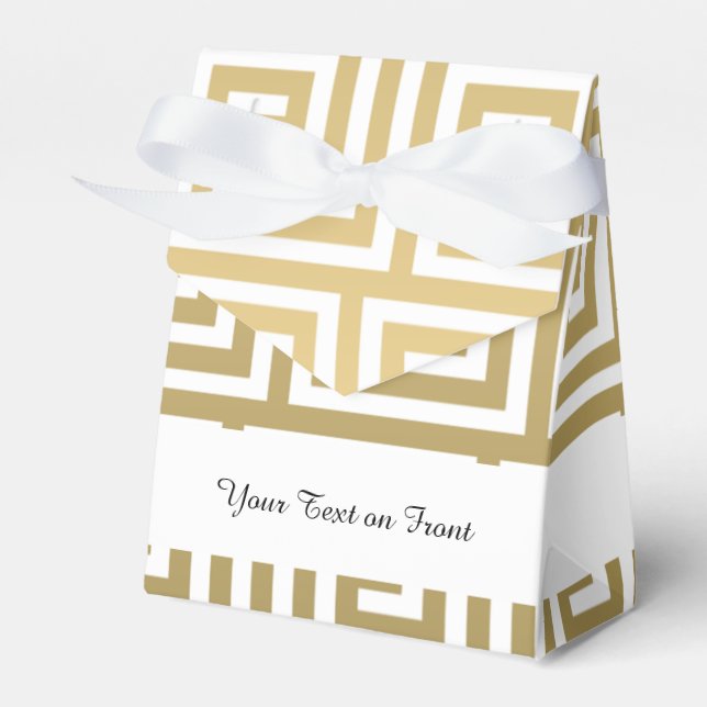Elegant Gold and White Greek Key Pattern Favour Box (Front Side)