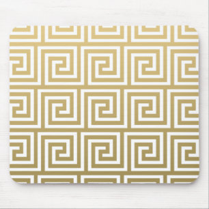 Elegant Gold and White Greek Key Pattern Mouse Mat