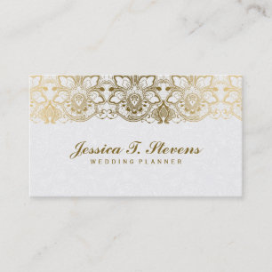Elegant Gold And White Lace Wedding Planner Business Card