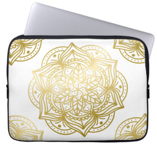 Elegant Gold and White Mandala Pattern Laptop Sleeve