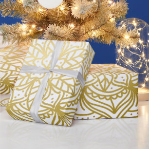 Elegant Gold and White Mandala Pattern Wrapping Paper