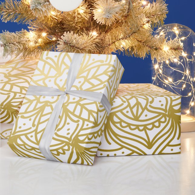 Elegant Gold and White Mandala Pattern Wrapping Paper (Holidays)