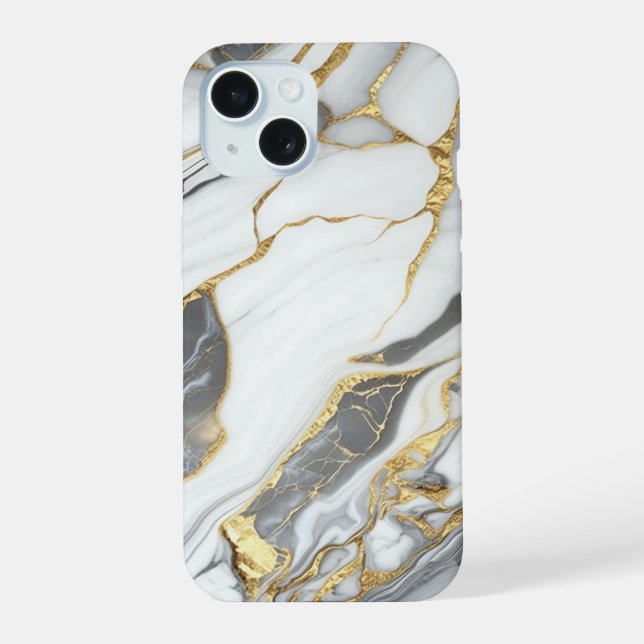 Elegant Gold And White Marble  iPhone 15 Case (Back)