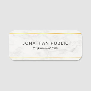 Elegant Gold And White Marble Trendy Template Name Tag