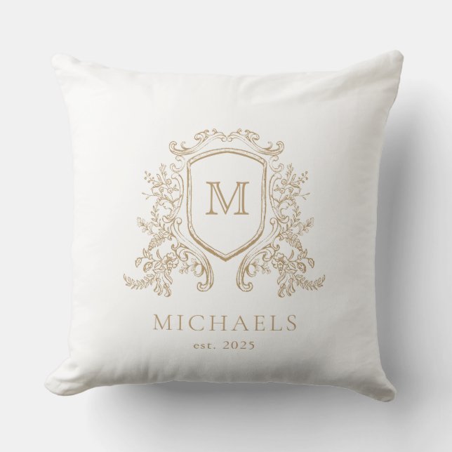 Elegant Gold and White monogram throw pillow (Front)