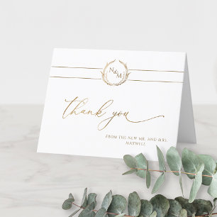 Elegant Gold and White Monogram Wedding Thank You Card