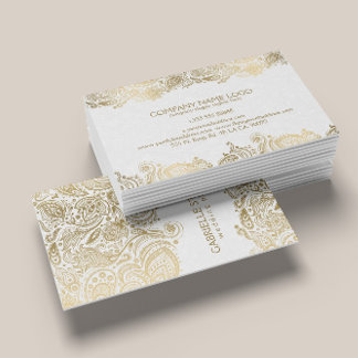 Elegant Gold And White Paisley 3 Wedding Planner Business Card