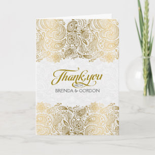 Elegant Gold And White Paisley Lace Thank You Card