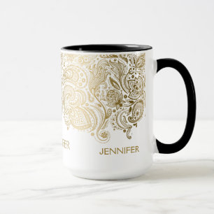 Elegant Gold And White Paisley Mug