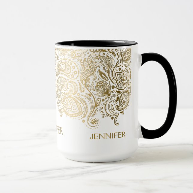 Elegant Gold And White Paisley Mug (Right)