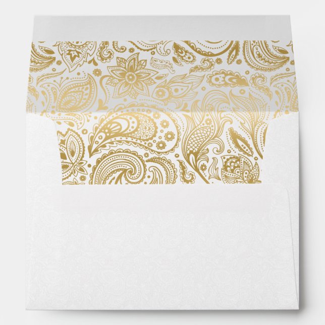 Elegant Gold And White Paisley Wedding Envelope (Back (Bottom))