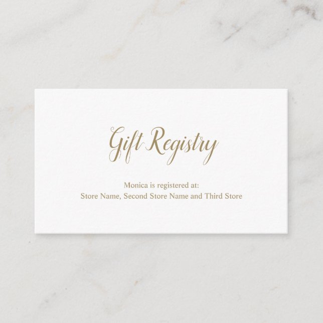 Elegant Gold and White Simple Gift Registry Shower Enclosure Card (Front)