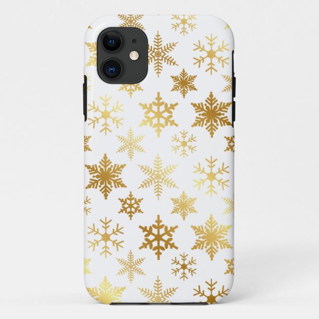 Elegant Gold and White Snow Flake iPhone Case (Back)