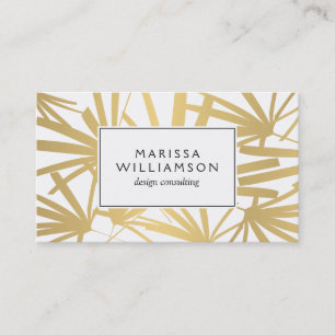 Elegant Gold and White Tropical Palm Fronds Business Card