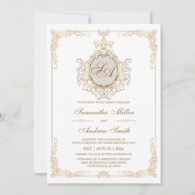 Elegant Gold and White Wedding Invitation (Front)