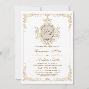 Elegant Gold and White Wedding Invitation