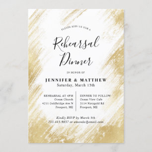 Elegant Gold and White Wedding Rehearsal Dinner Invitation