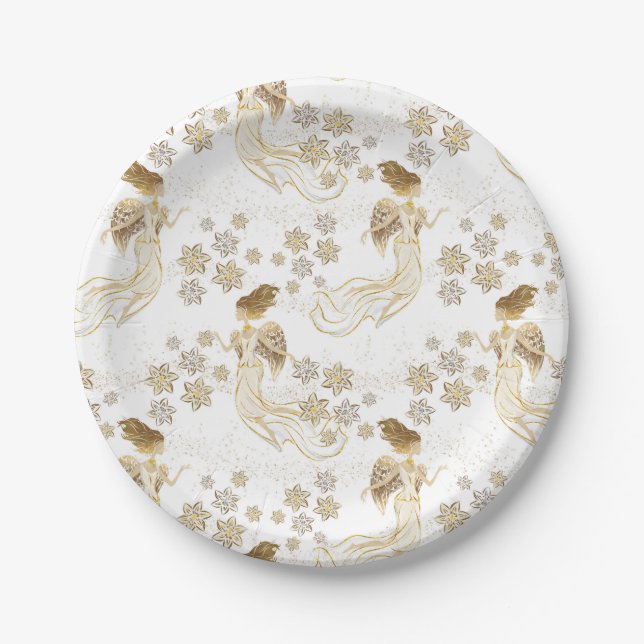Elegant Gold Angels Paper Plate (Front)