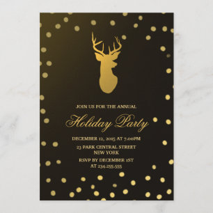 Elegant Gold Antler Gold Confetti Holiday Party Invitation