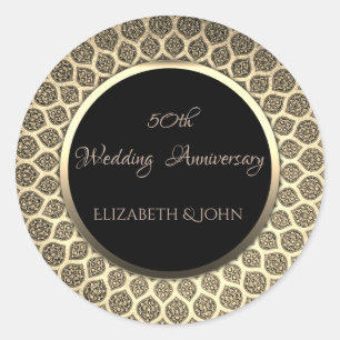 Elegant Gold Arabesque Anniversary Classic Round Sticker