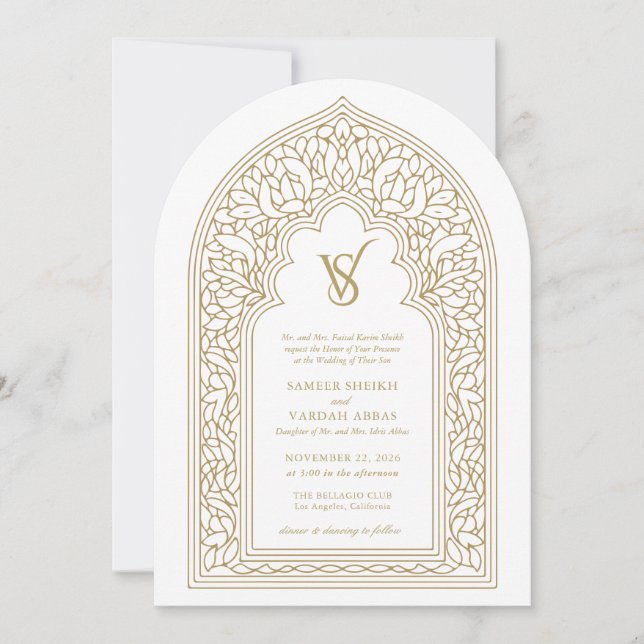 Elegant Gold Arabesque Wedding Invitation (Front)