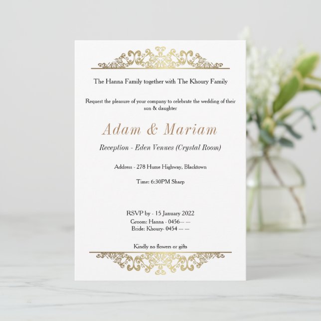Elegant Gold Arabian Design Wedding Invitation (Standing Front)