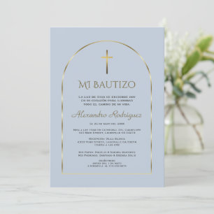 Elegant Gold Arch Dusty Blue Boy Spanish Bautizo  Invitation