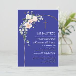 Elegant Gold Arch Floral Blue Spanish Bautizo  Invitation
