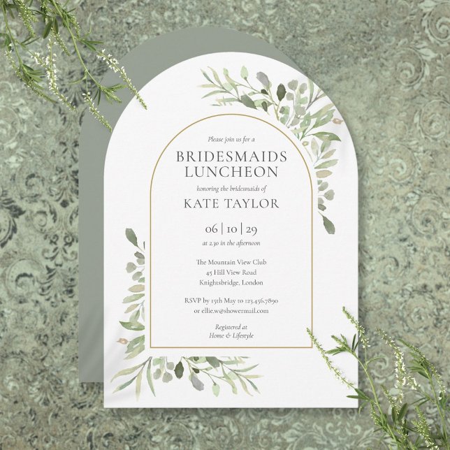 Elegant Gold Arch Greenery Bridesmaids Luncheon Invitation (Elegant Gold Arch Greenery Bridesmaids Luncheon Invitation)