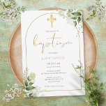 Elegant Gold Arch Greenery Floral Foliage Baptism Invitation<br><div class="desc">Featuring delicate watercolor greenery leaves and an elegant gold arch and crucifix,  this chic gender neutral baptism invitation can be personalised with your special information. Designed by Thisisnotme©</div>