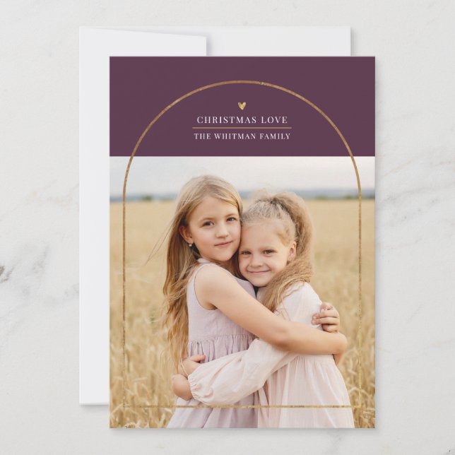 Elegant Gold Arch Overlay Christmas Love Photo Holiday Card (Front)