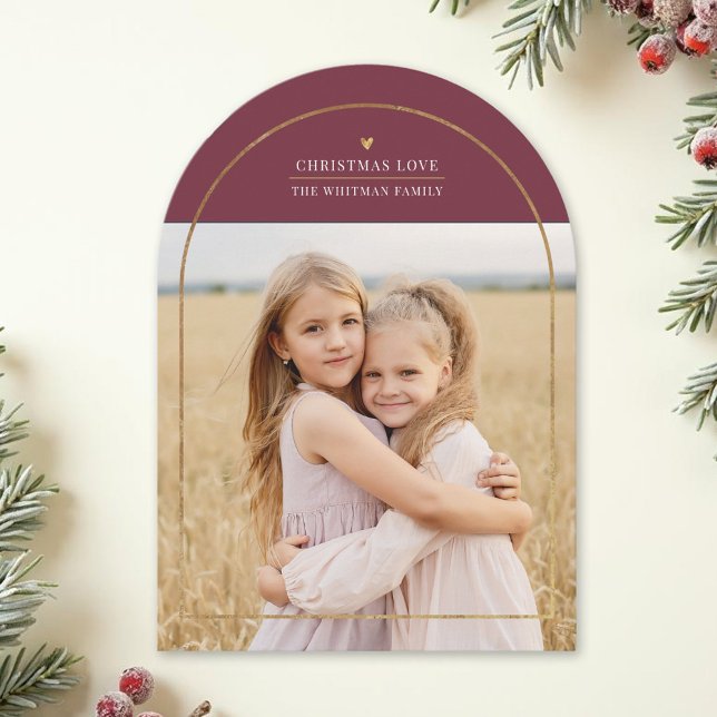 Elegant Gold Arch Overlay Christmas Love Photo Holiday Card (Creator Uploaded)