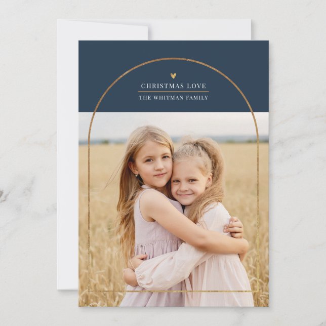 Elegant Gold Arch Overlay Christmas Love Photo Holiday Card (Front)