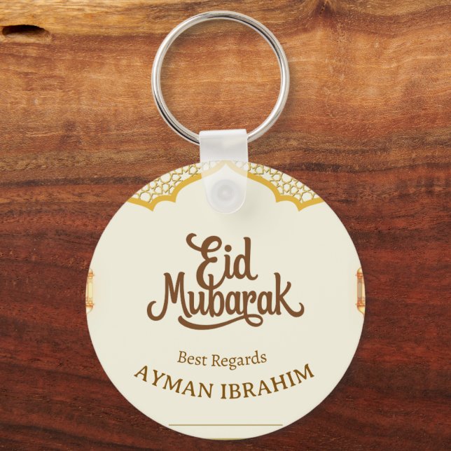 Elegant Gold Arch Personalised Eid Mubarak  Key Ring (Front)