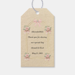 Elegant Gold Arch Pink Floral Pearl Islamic Gift Tags