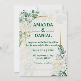 Elegant Gold Arch White Rose Floral Wedding Invita Invitation