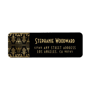 Elegant Gold Art Deco Floral Black Return Address